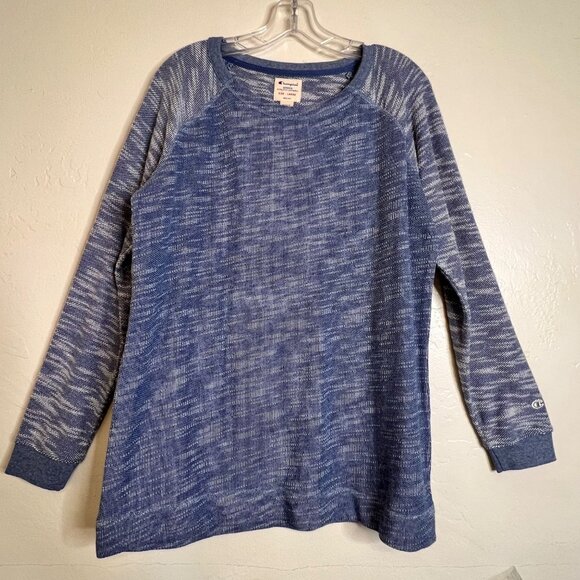 Champion Womens Blue Long-Sleeve Raglan Knit Pullover Sweatshirt Size L Cozy - Picture 1 of 15